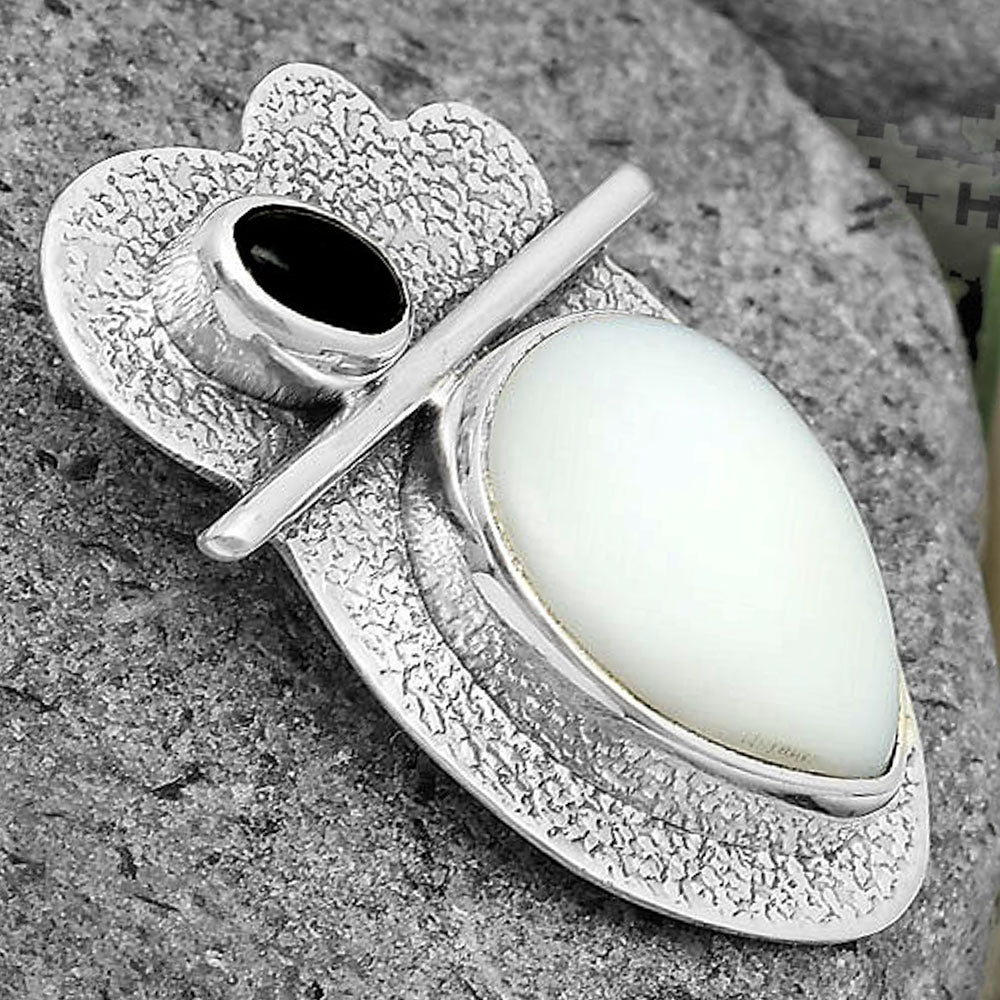Natural White Opal & Black Onyx Pendant P-1338 SDP136078
