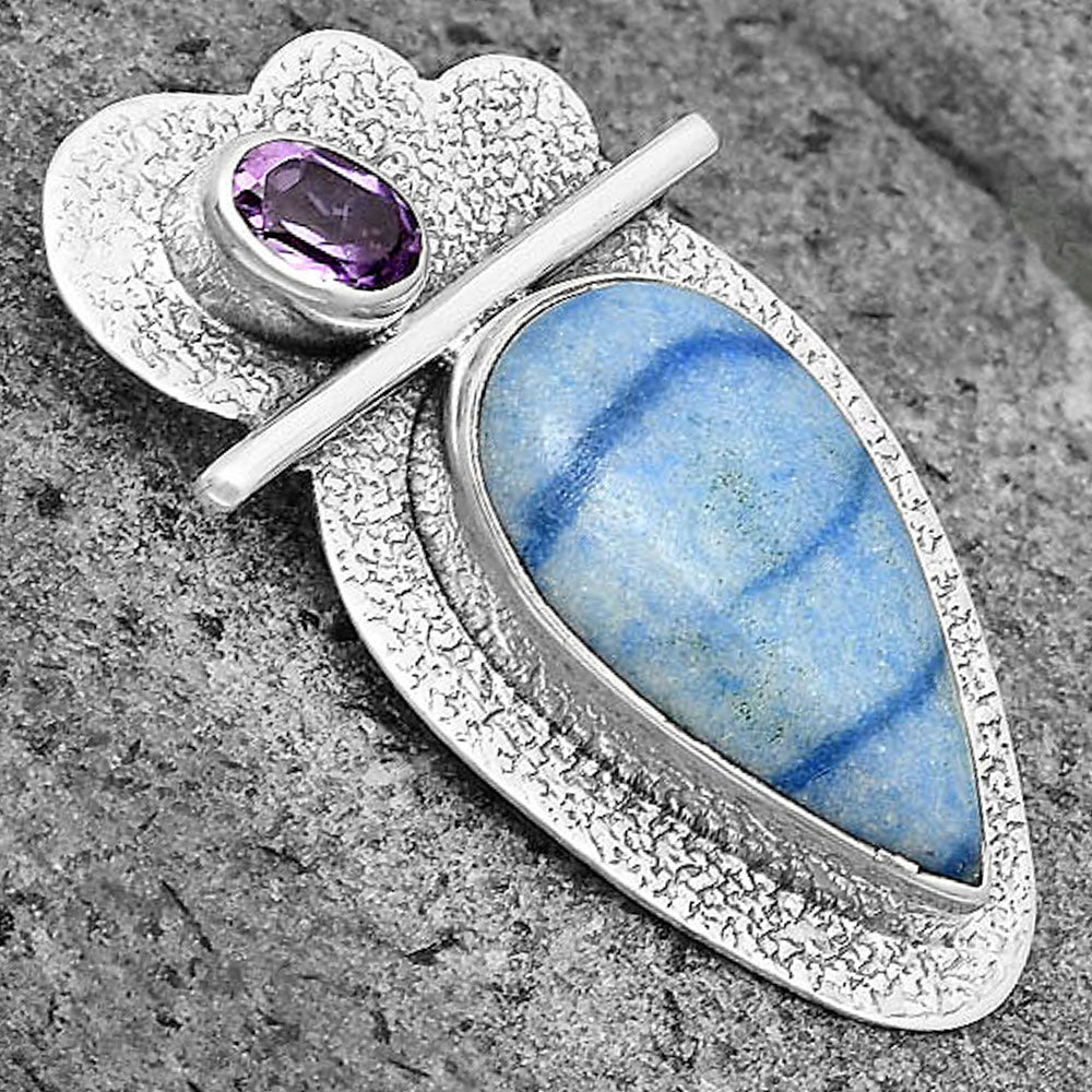 Natural Dumortierite Quartz & Amethyst Pendant P-1338 SDP136080