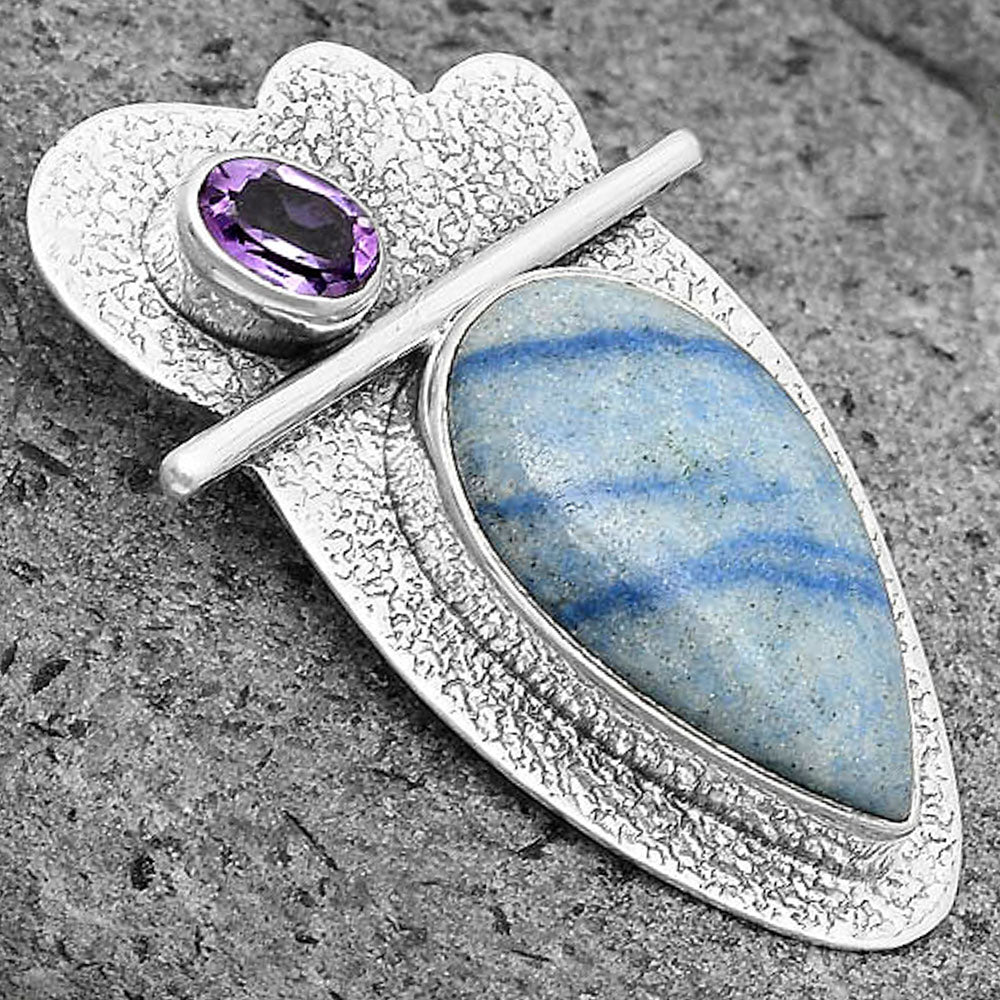 Natural Dumortierite Quartz & Amethyst Pendant P-1338 SDP136084