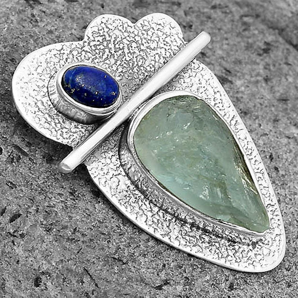 Natural Aquamarine Rough & Lapis Lazuli Pendant P-1338 SDP136091