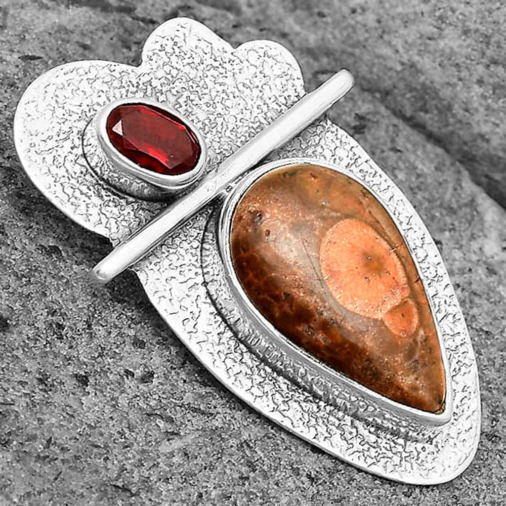 Natural Poppy Jasper & Garnet Pendant P-1338 SDP136098