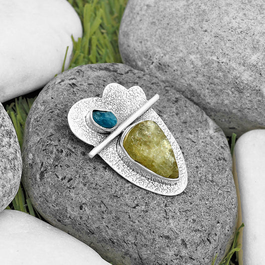 Green Kyanite Rough & Neon Blue Apatite Rough Pendant P-1338 SDP136099