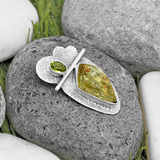 Green Kyanite Rough - India & Peridot Pendant P-1338 SDP136105