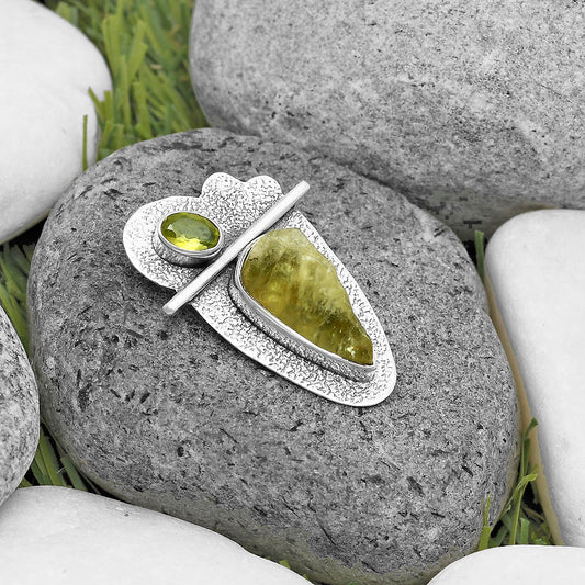 Green Kyanite Rough - India & Peridot Pendant P-1338 SDP136108
