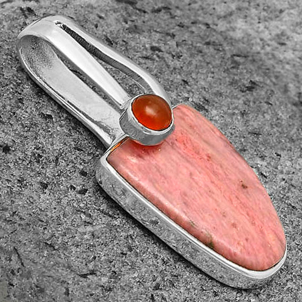 Natural Pink Tulip Quartz & Carnelian Pendant P-1606 SDP136201