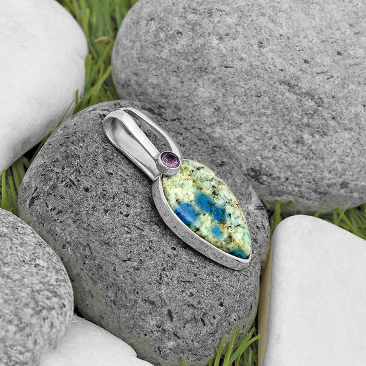 K2 Blue Azurite In Quartz & Amethyst Pendant P-1606 SDP136208