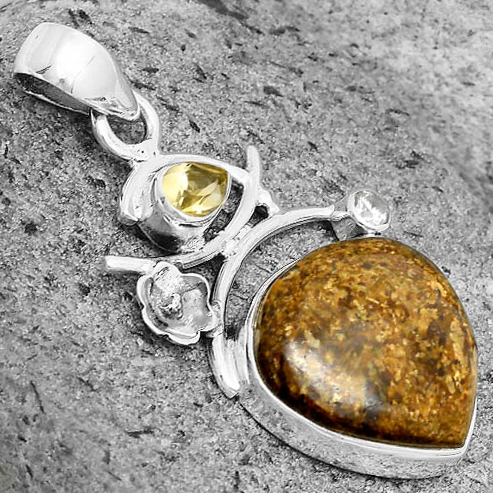 Natural Bronzite, Citrine & Zircon Pendant P-1704 SDP136252