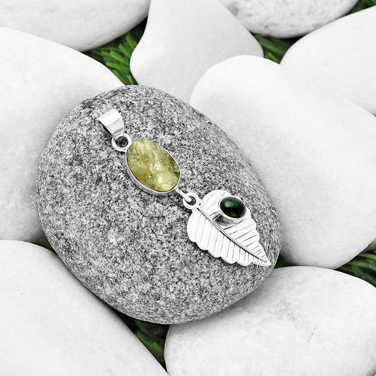 Leaf Green Kyanite Rough & Black Ethiopian Opal Pendant P-1539 SDP136377