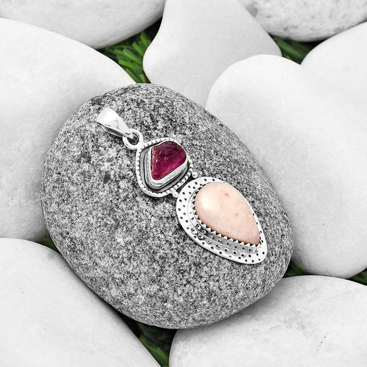 Pink Scolecite & Pink Tourmaline Rough Pendant P-1447 SDP136515