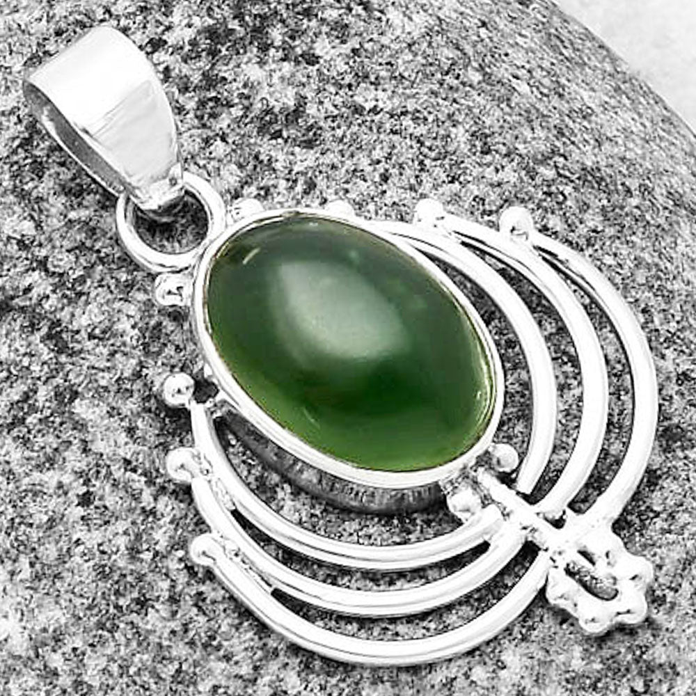 Lotus Natural Nephrite Jade Canada Pendant P-1702 SDP137116
