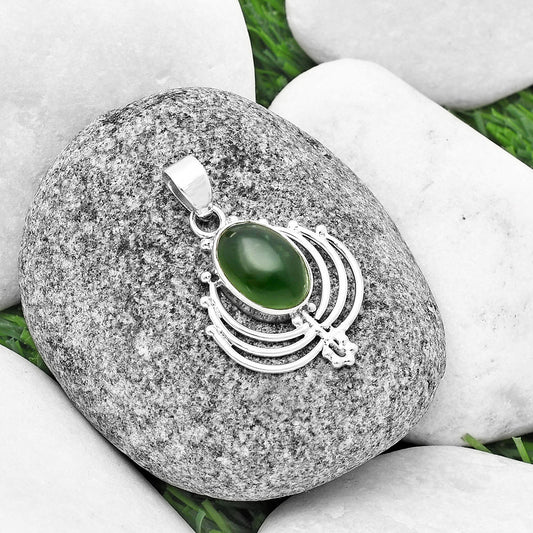 Lotus Natural Nephrite Jade Canada Pendant P-1702 SDP137116