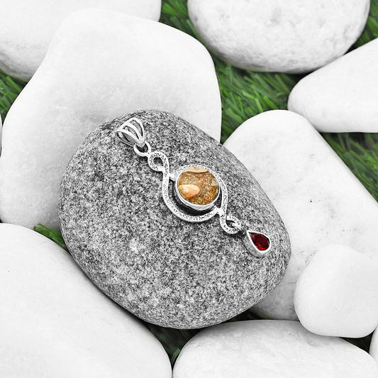 Natural Rock Calcy & Garnet Pendant P-1115 SDP137491
