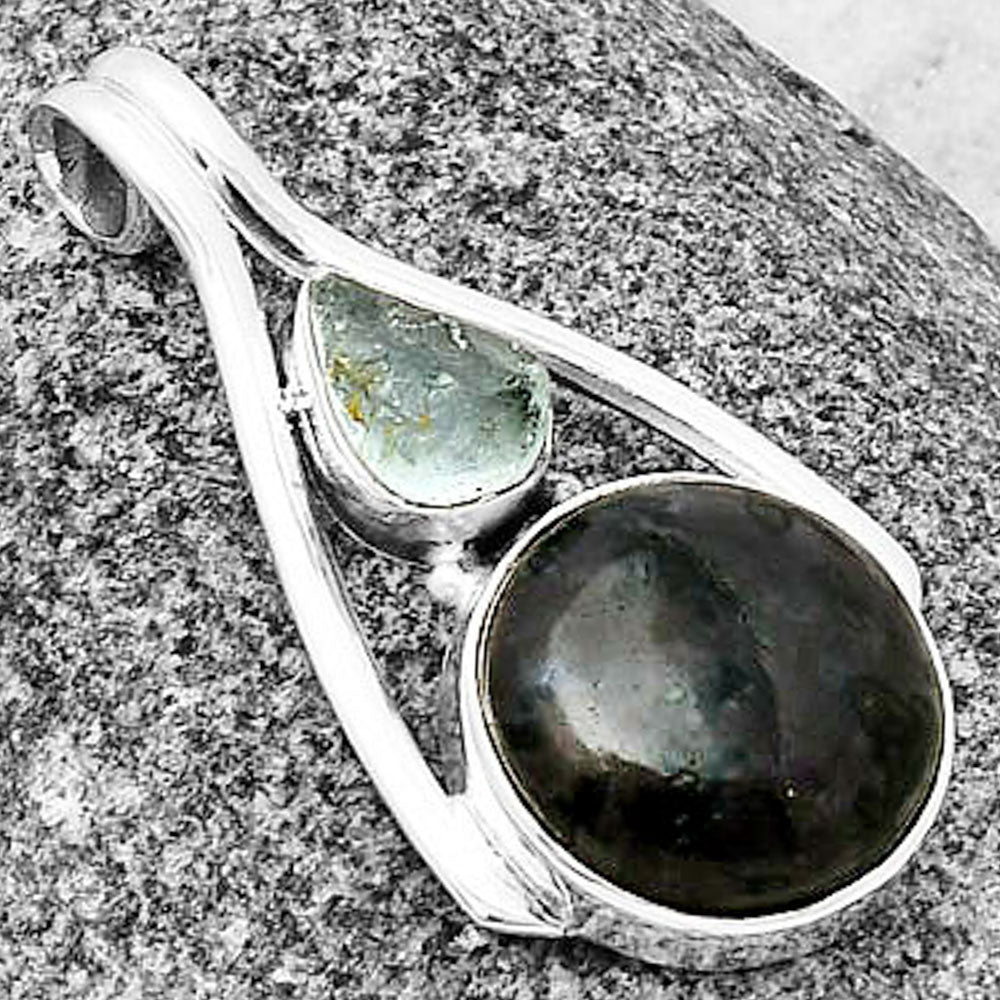 Indigo Gabbro & Aquamarine Rough Pendant P-1006 SDP137574