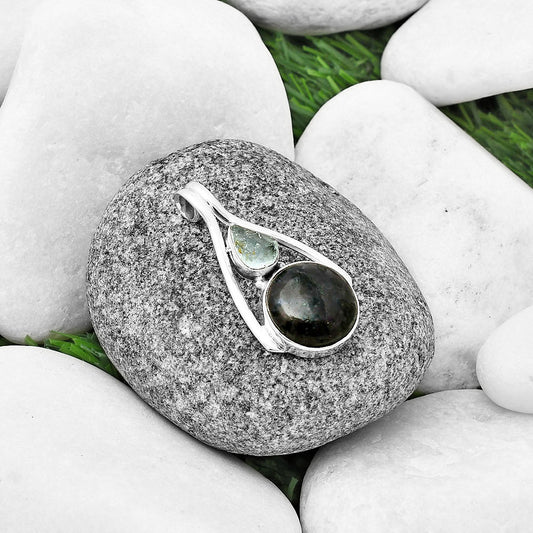 Indigo Gabbro & Aquamarine Rough Pendant P-1006 SDP137574