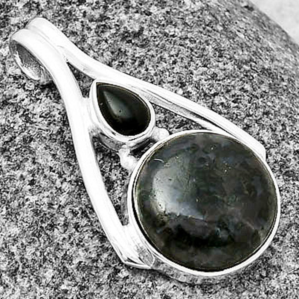 Natural Indigo Gabbro & Black Onyx Pendant P-1006 SDP137576