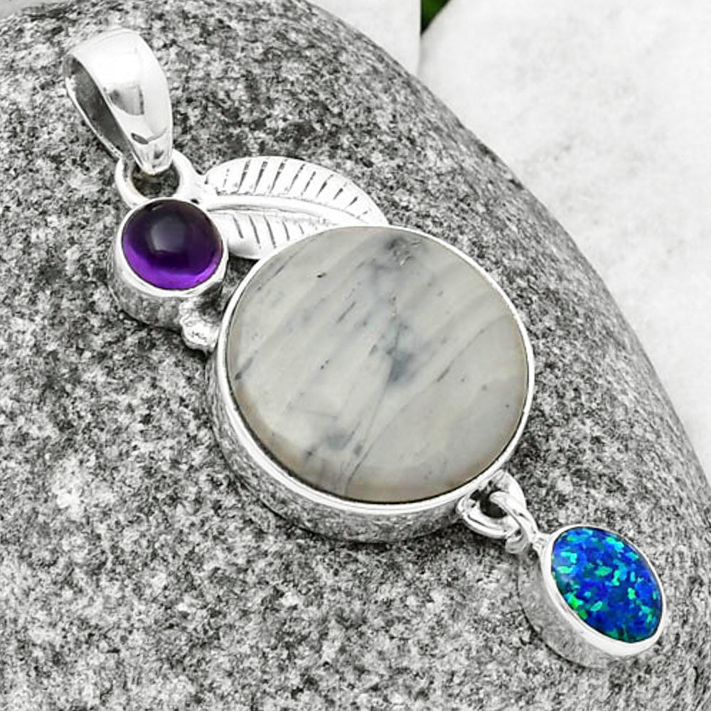 Picasso Jasper, Amethyst & Fire Opal Pendant P-1414 SDP137728