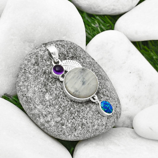 Picasso Jasper, Amethyst & Fire Opal Pendant P-1414 SDP137728