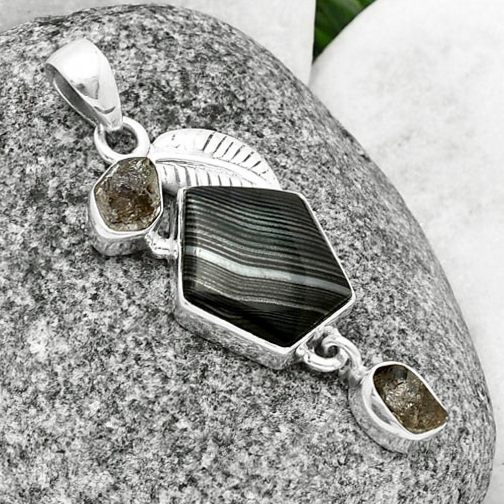Black Malachite & Herkimer Diamond Pendant P-1414 SDP137733
