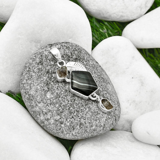 Black Malachite & Herkimer Diamond Pendant P-1414 SDP137733