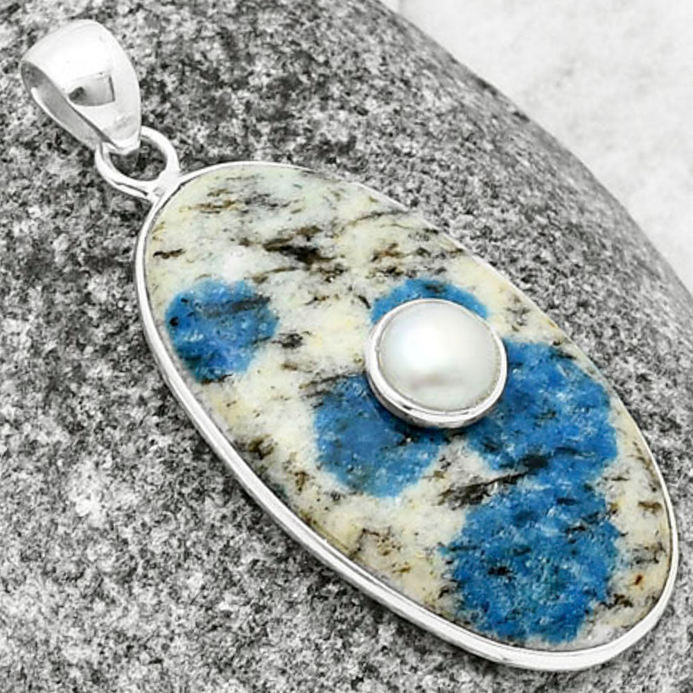 K2 Blue - Azurite In Quartz & Pearl Pendant P-1323 SDP137808