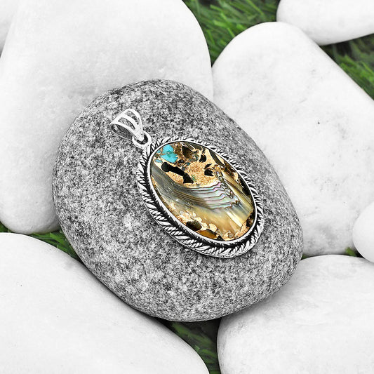 Natural Shell In Black Blue Turquoise Pendant P-1074 SDP138785