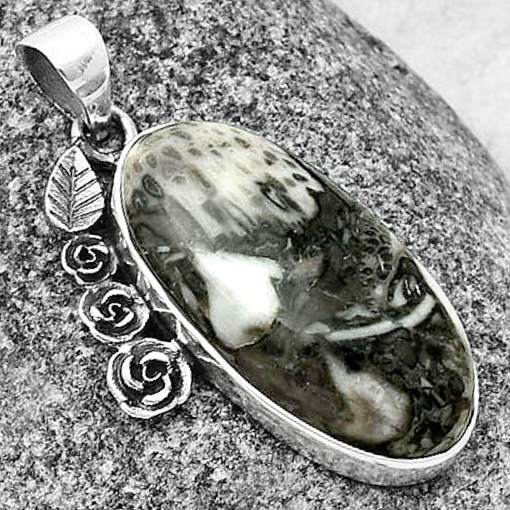 Floral - Mexican Cabbing Fossil Pendant P-1070 SDP138927