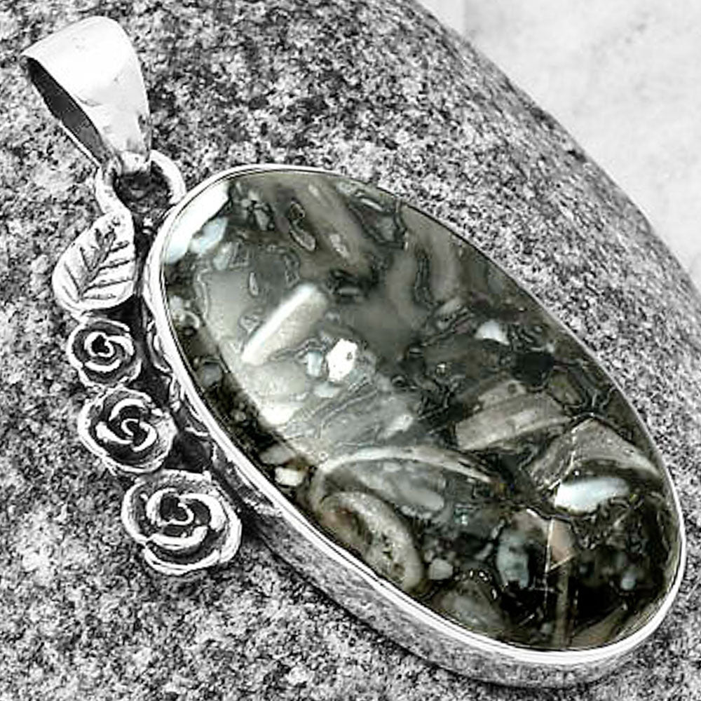Floral - Mexican Cabbing Fossil Pendant P-1070 SDP138959