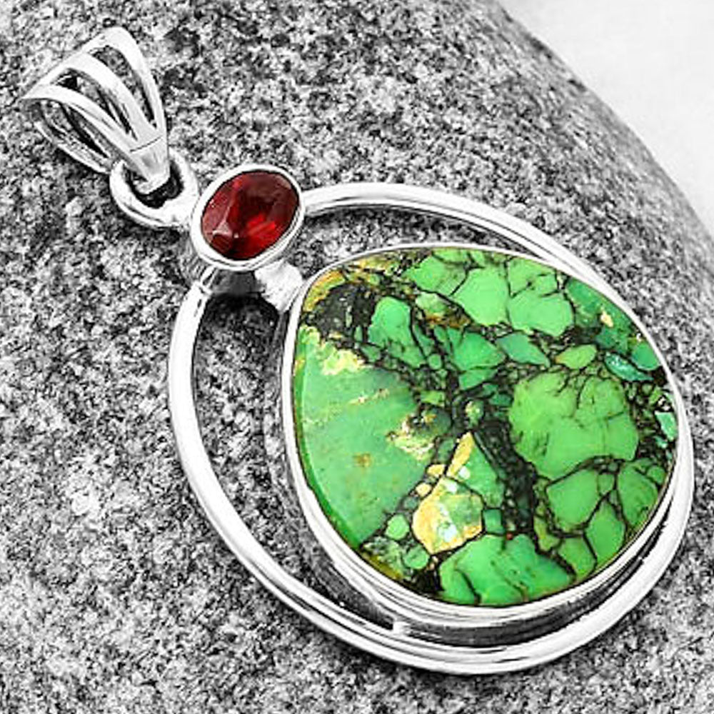 Green Matrix Turquoise & Garnet Pendant P-1005 SDP139262