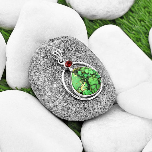 Green Matrix Turquoise & Garnet Pendant P-1005 SDP139262