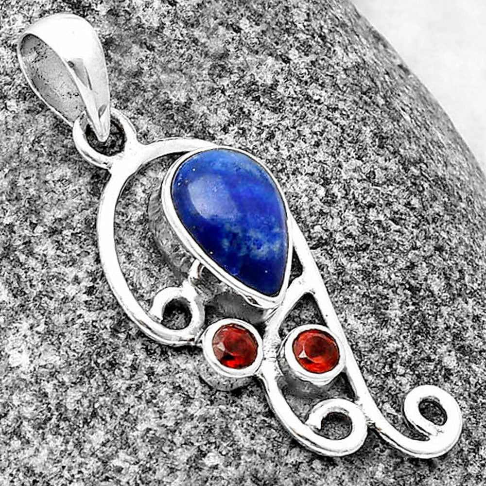 Lapis Lazuli - Afghanistan & Garnet Pendant P-1039 SDP139280
