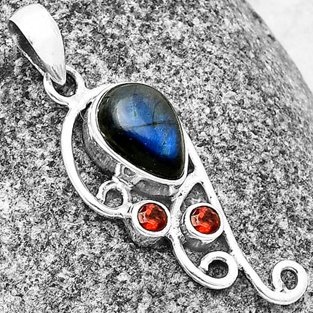 Blue Fire Labradorite & Garnet Pendant P-1039 SDP139282
