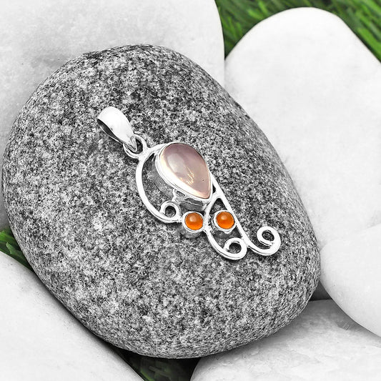 Rose Quartz - Madagascar & Carnelian Pendant P-1039 SDP139286