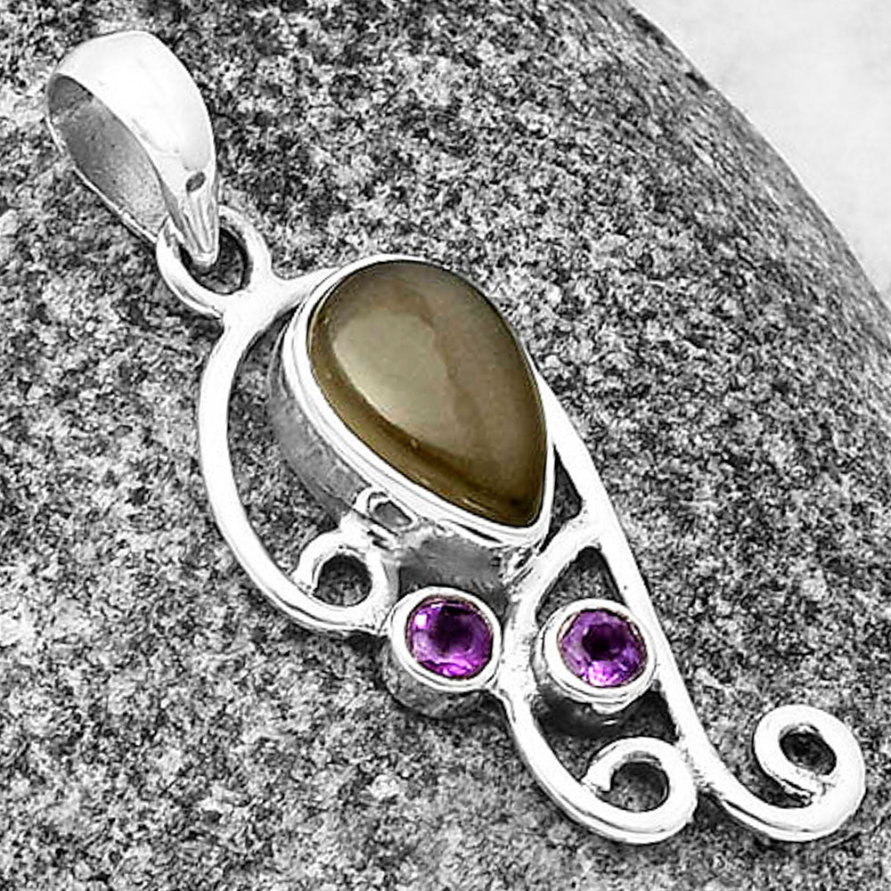 Natural Gray Moonstone & Amethyst Pendant P-1039 SDP139298