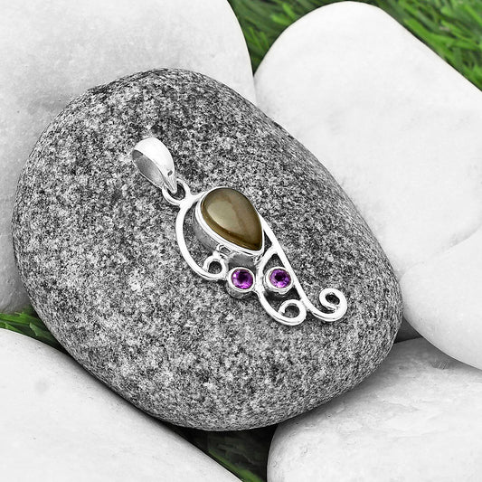 Natural Gray Moonstone & Amethyst Pendant P-1039 SDP139298