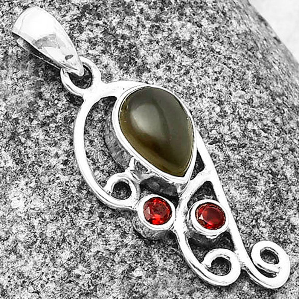 Natural Gray Moonstone & Garnet Pendant P-1039 SDP139306