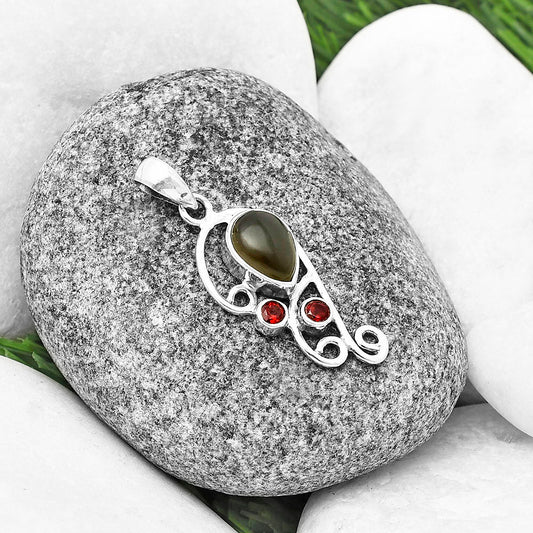 Natural Gray Moonstone & Garnet Pendant P-1039 SDP139306
