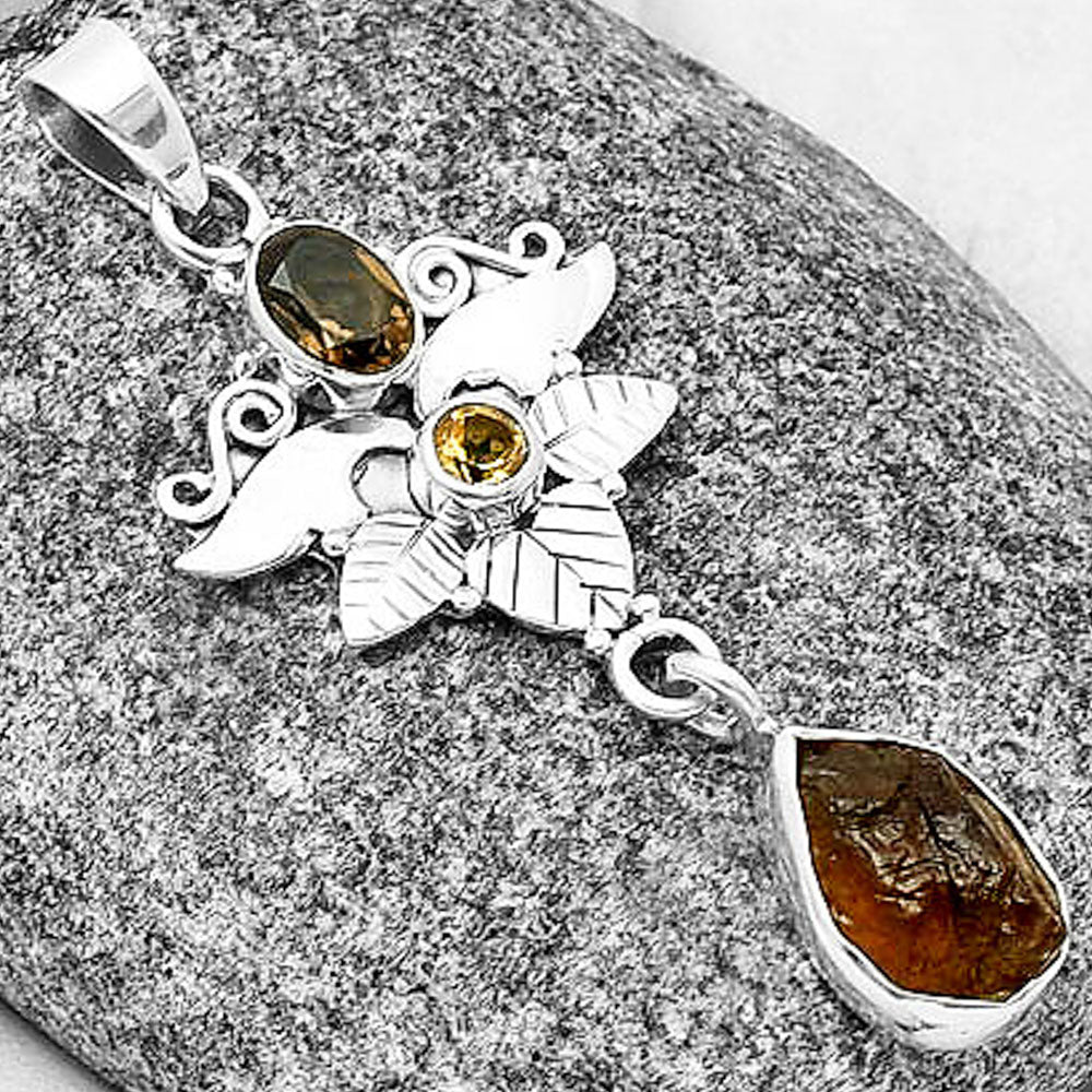 Rare Kornerupine Rough, Smoky Quartz & Citrine Pendant P-1451 SDP139354