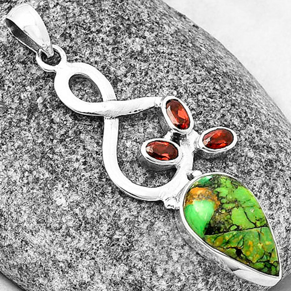 Green Matrix Turquoise & Garnet Pendant P-1118 SDP139392