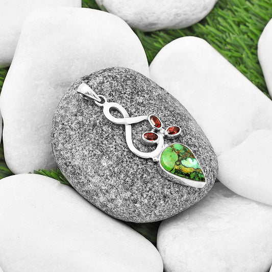 Green Matrix Turquoise & Garnet Pendant P-1118 SDP139400
