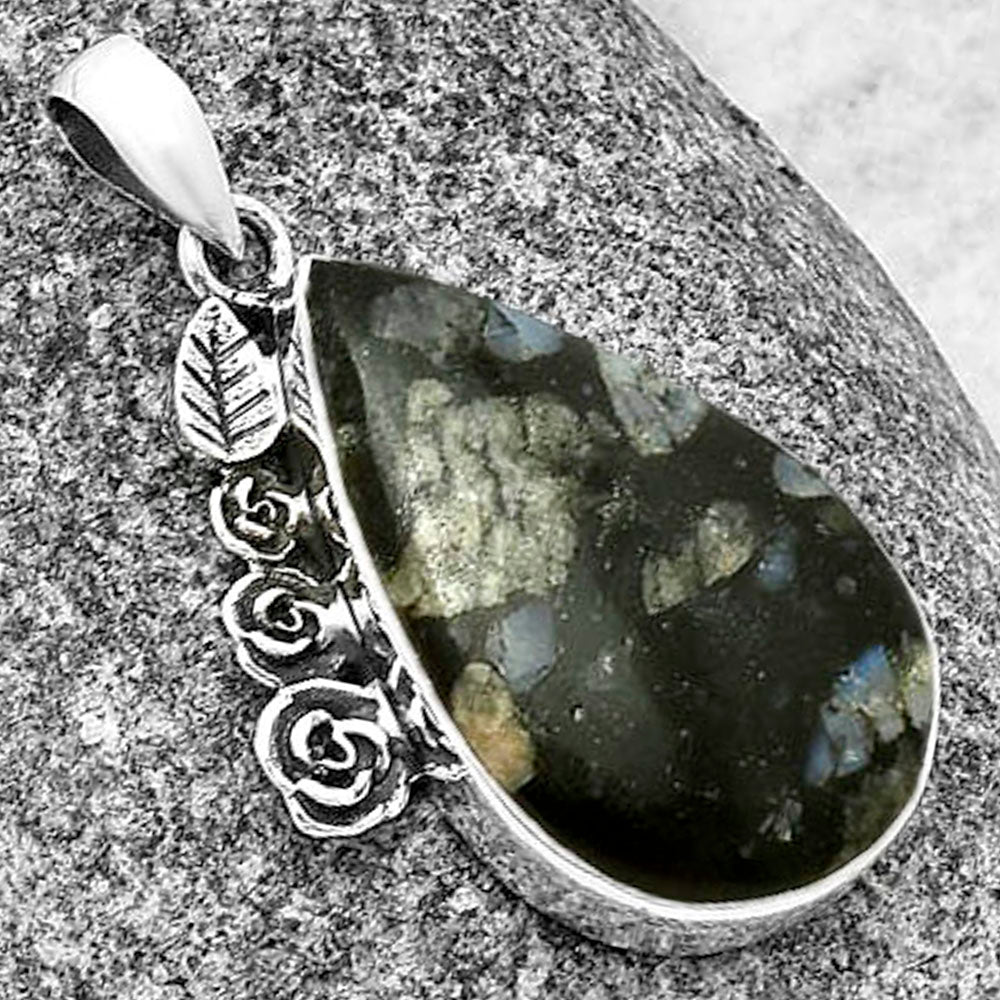Floral - Llanite Blue Opal Crystal Sphere Pendant P-1070 SDP139460