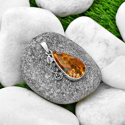 Floral - Palm Root Fossil Agate Pendant P-1070 SDP139463