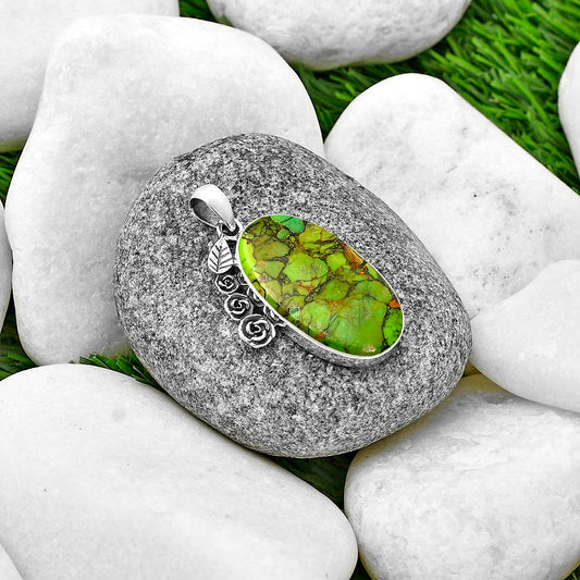 Floral - Green Matrix Turquoise Pendant P-1070 SDP139466
