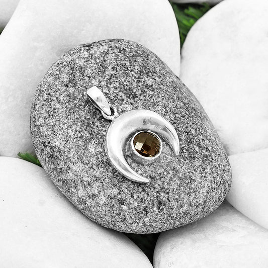 Crescent Moon - Smoky Quartz Checker Pendant P-1014 SDP139980