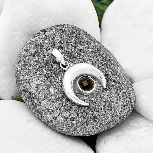 Crescent Moon - Smoky Quartz Checker Pendant P-1014 SDP139983