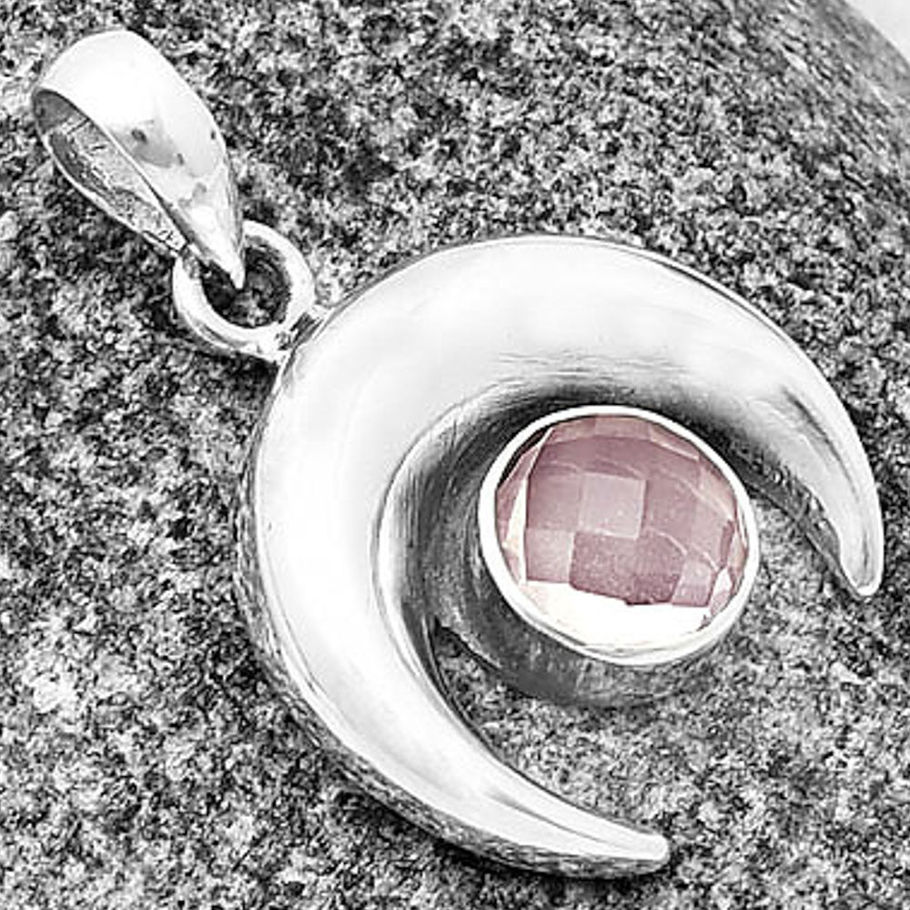 Crescent Moon - Rose Quartz Checker Pendant P-1014 SDP139985