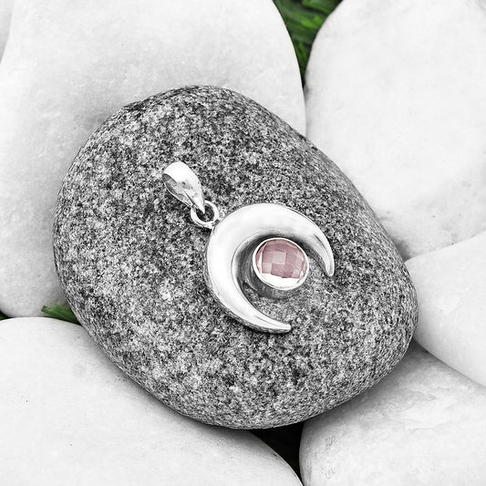 Crescent Moon - Rose Quartz Checker Pendant P-1014 SDP139985