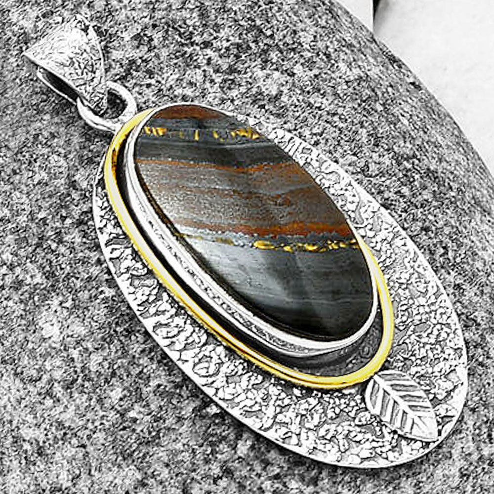 Two Tone - Natural Iron Tiger Eye Pendant P-1222 SDP140016