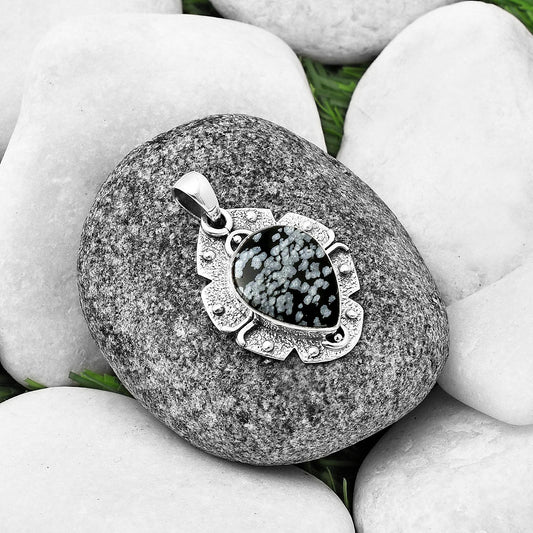 Natural Snow Flake Obsidian Pendant P-1390 SDP140328