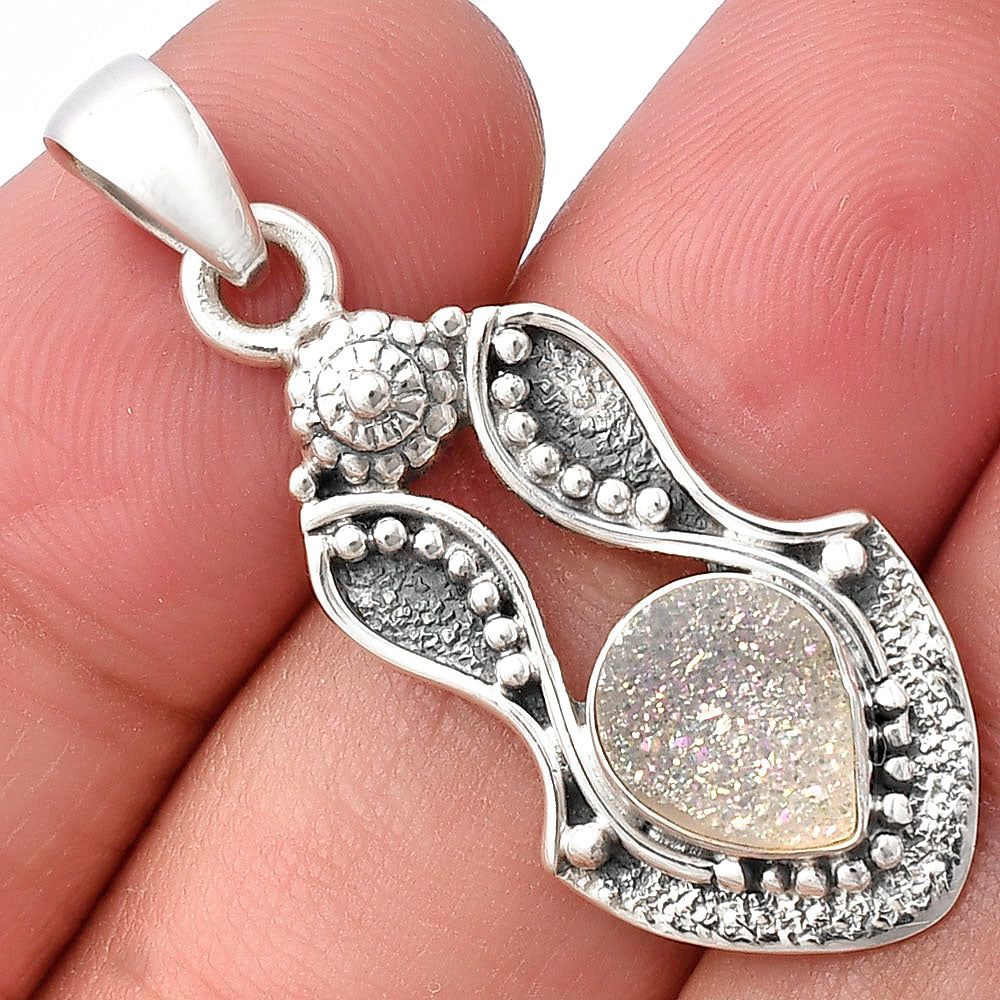White Titanium Druzy Pendant P-1277 SDP140558