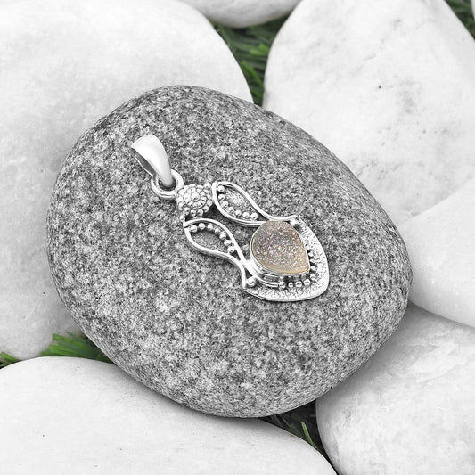 White Titanium Druzy Pendant P-1277 SDP140558